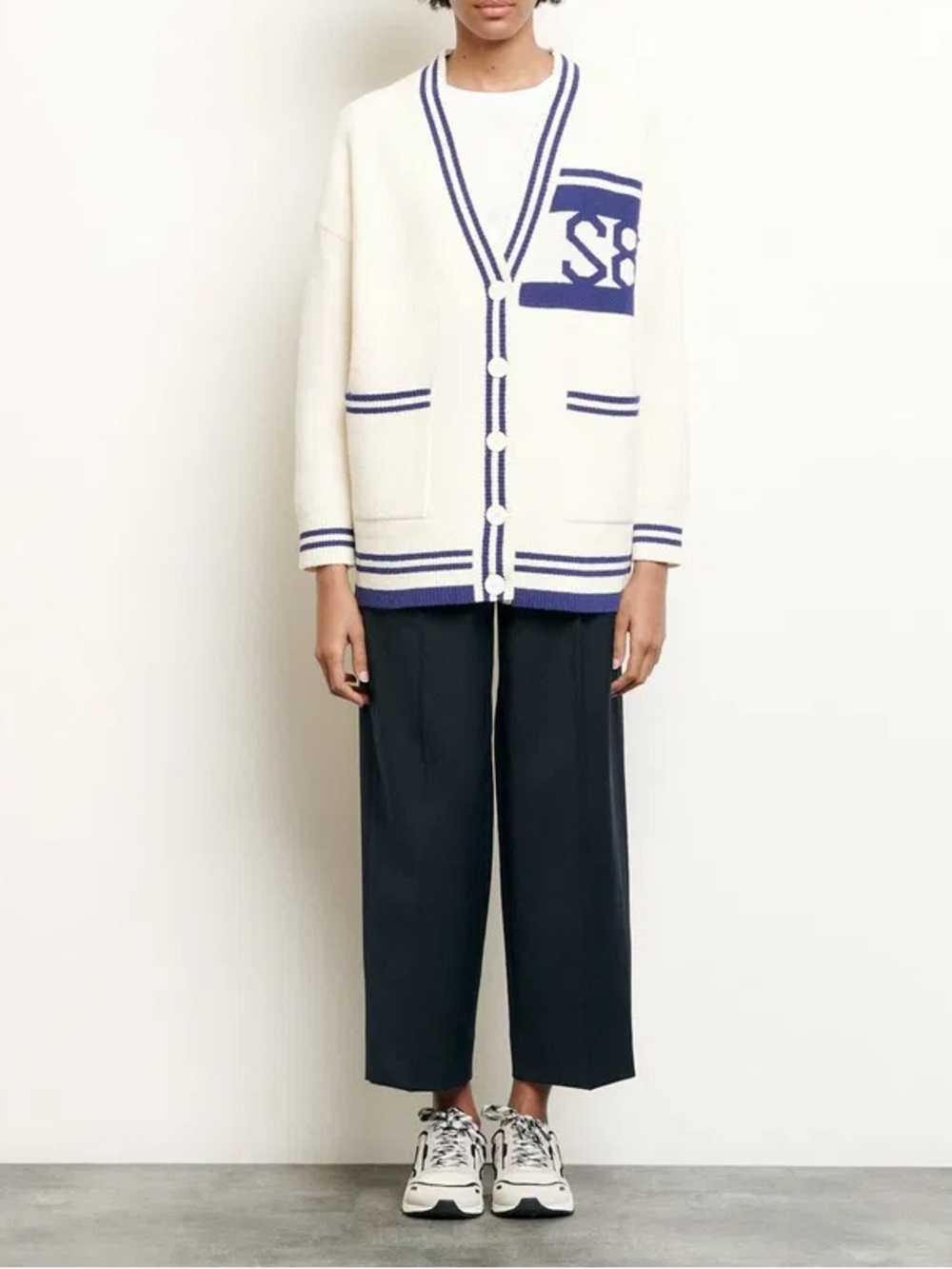 Sandro Oversized Striped Varsity Sporty Retro Cardigan small